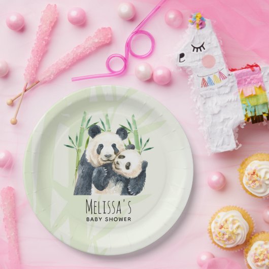 Waterverf Panda Beren Moeder & Baby Baby shower Papieren Bordje (Feest)