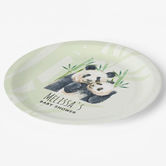 Waterverf Panda Beren Moeder & Baby Baby shower Papieren Bordje (Gekanteld)