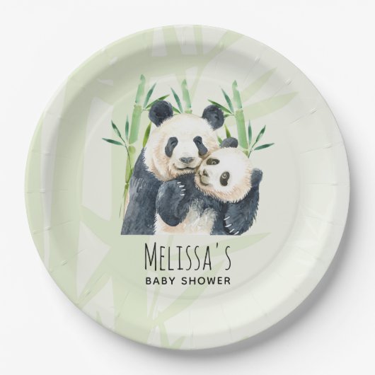 Waterverf Panda Beren Moeder & Baby Baby shower Papieren Bordje (Voorkant)