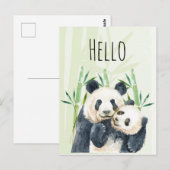 Waterverf Panda Beren Moeder & Baby Hallo in Bambo Briefkaart (Voorkant / Achterkant)