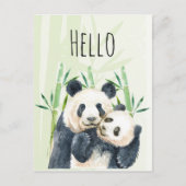 Waterverf Panda Beren Moeder & Baby Hallo in Bambo Briefkaart (Voorkant)