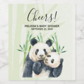 Waterverf Panda Beren Moeder & Baby in Bamboe Douc Wijn Etiket (Enkel label)
