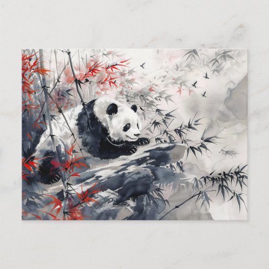 Waterverf panda en bamboe briefkaart (Voorkant)