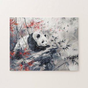 Waterverf panda en bamboe legpuzzel