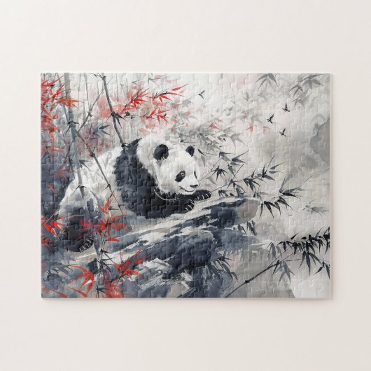 Waterverf panda en bamboe legpuzzel (Horizontaal)