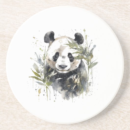 Waterverf Panda Garden Zandsteen Onderzetter (Voorkant)