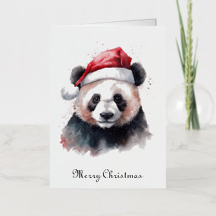 Waterverf Panda Kerstmuts Merry Christmas Kaart