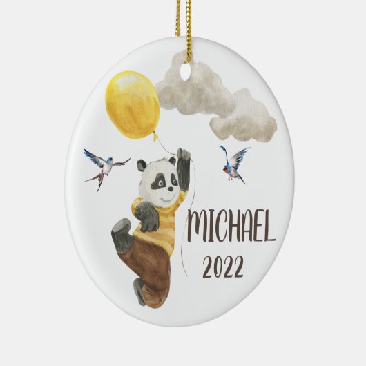 Waterverf Panda met ballonmonogram kind Keramisch Ornament (Rechts)