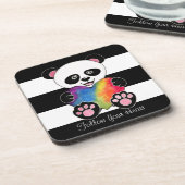 Waterverf Panda met regenbooghart Bier Onderzetter (Linkerzijde)