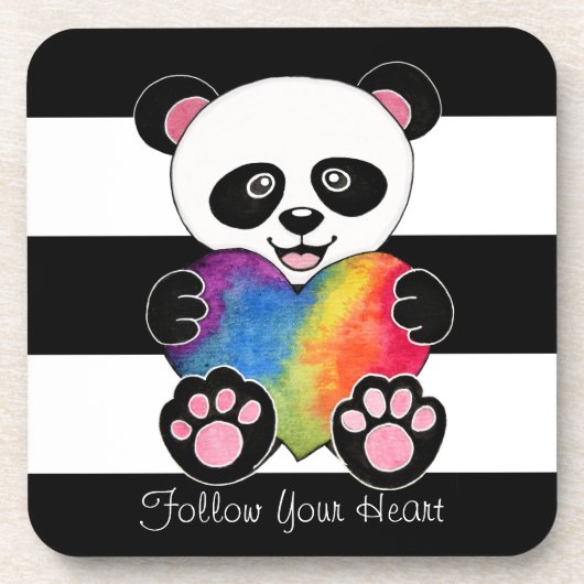 Waterverf Panda met regenbooghart Bier Onderzetter (Voorkant)