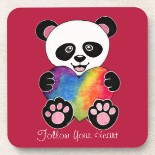 Waterverf Panda met regenbooghart Bier Onderzetter