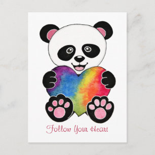 Waterverf Panda met regenbooghart Briefkaart