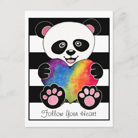 Waterverf Panda met regenbooghart Briefkaart (Voorkant)