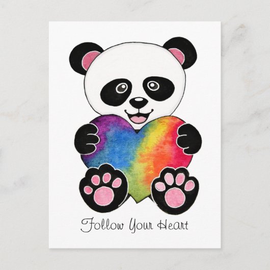 Waterverf Panda met regenbooghart Briefkaart (Voorkant)