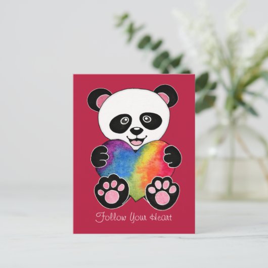 Waterverf Panda met regenbooghart Briefkaart (Staand voorkant)