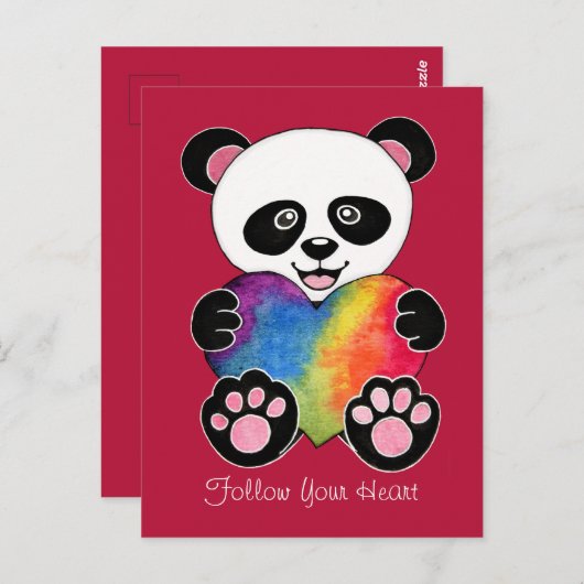 Waterverf Panda met regenbooghart Briefkaart (Voorkant / Achterkant)
