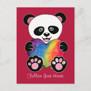 Waterverf Panda met regenbooghart Briefkaart