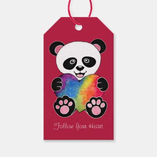 Waterverf Panda met regenbooghart Cadeaulabel (Voorkant)