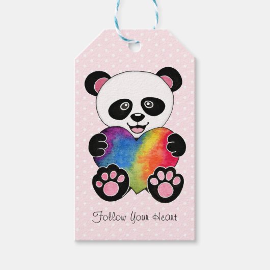 Waterverf Panda met regenbooghart Cadeaulabel (Voorkant)
