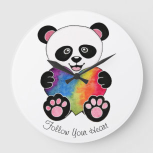 Waterverf Panda met regenbooghart Grote Klok