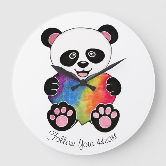 Waterverf Panda met regenbooghart Grote Klok (Voorkant)