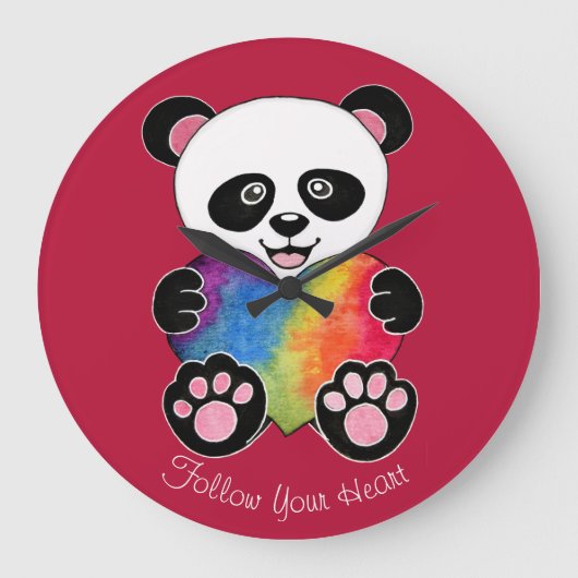Waterverf Panda met regenbooghart Grote Klok (Voorkant)