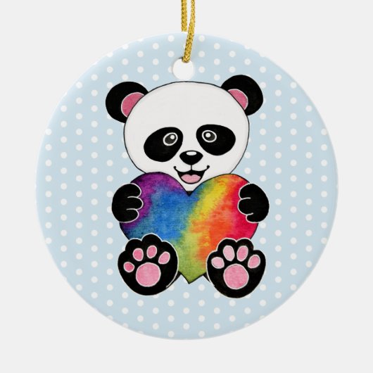 Waterverf Panda met regenbooghart Keramisch Ornament (Voorkant)
