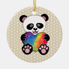 Waterverf Panda met regenbooghart Keramisch Ornament
