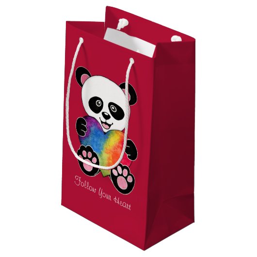 Waterverf Panda met regenbooghart Klein Cadeauzakje (Achterkant Gekanteld)
