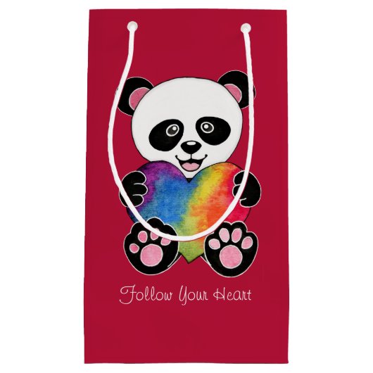 Waterverf Panda met regenbooghart Klein Cadeauzakje (Voorkant)