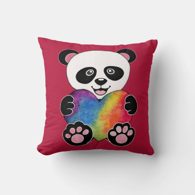 Waterverf Panda met regenbooghart Kussen (Voorkant)