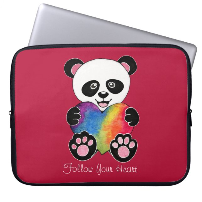 Waterverf Panda met regenbooghart Laptop Sleeve (Voorkant)