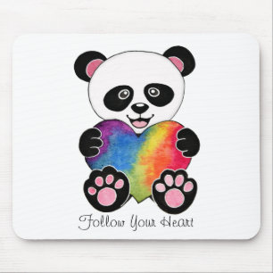 Waterverf Panda met regenbooghart Muismat