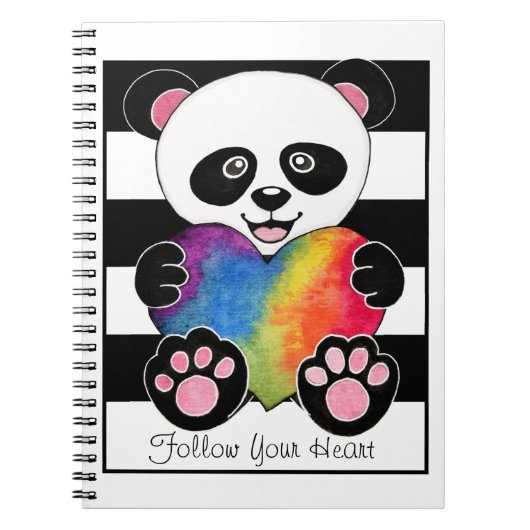 Waterverf Panda met regenbooghart Notitieboek (Voorkant)