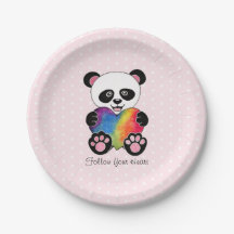 Waterverf Panda met regenbooghart