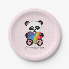Waterverf Panda met regenbooghart Papieren Bordje