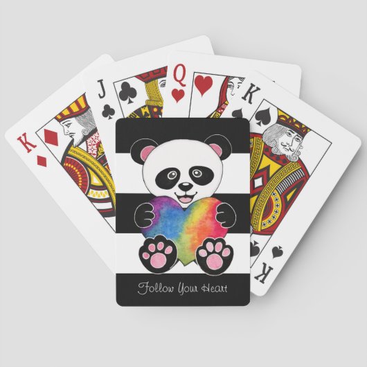 Waterverf Panda met regenbooghart Pokerkaarten (Achterkant)