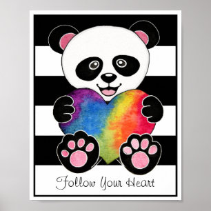 Waterverf Panda met regenbooghart Poster