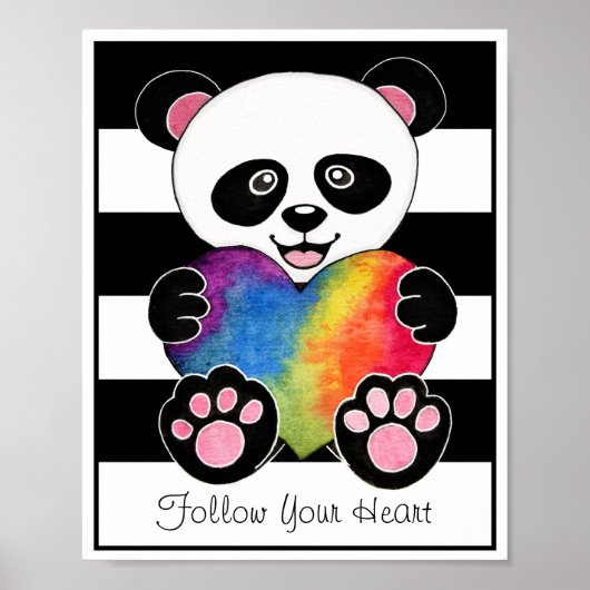 Waterverf Panda met regenbooghart Poster (Voorkant)
