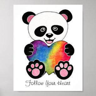 Waterverf Panda met regenbooghart Poster