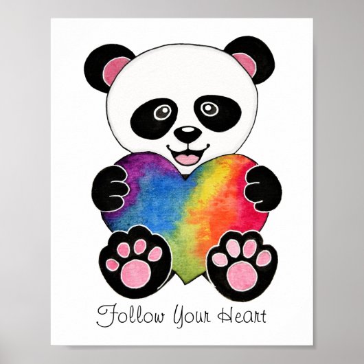 Waterverf Panda met regenbooghart Poster (Voorkant)
