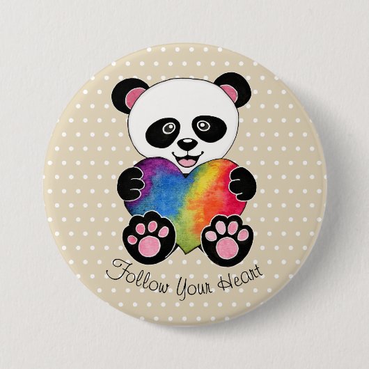 Waterverf Panda met regenbooghart Ronde Button 7,6 Cm (Voorkant)