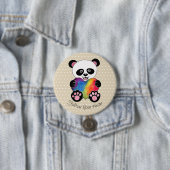 Waterverf Panda met regenbooghart Ronde Button 7,6 Cm (In situ)
