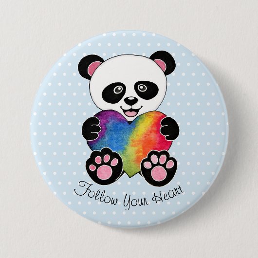 Waterverf Panda met regenbooghart Ronde Button 7,6 Cm (Voorkant)