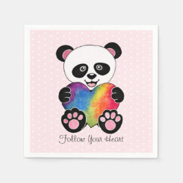 Waterverf Panda met regenbooghart Servet