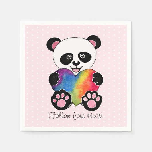 Waterverf Panda met regenbooghart Servet (Voorkant)