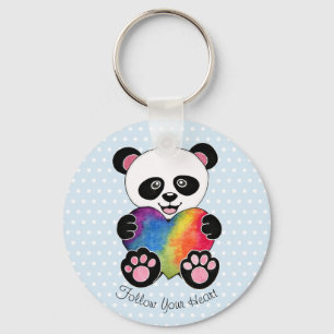 Waterverf Panda met regenbooghart Sleutelhanger