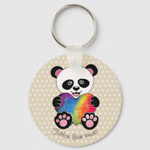 Waterverf Panda met regenbooghart Sleutelhanger