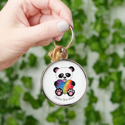 Waterverf Panda met regenbooghart Sleutelhanger (Hand)