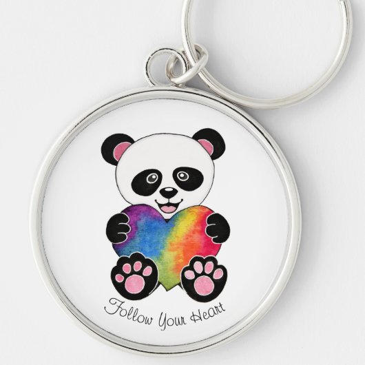 Waterverf Panda met regenbooghart Sleutelhanger (Voorkant)